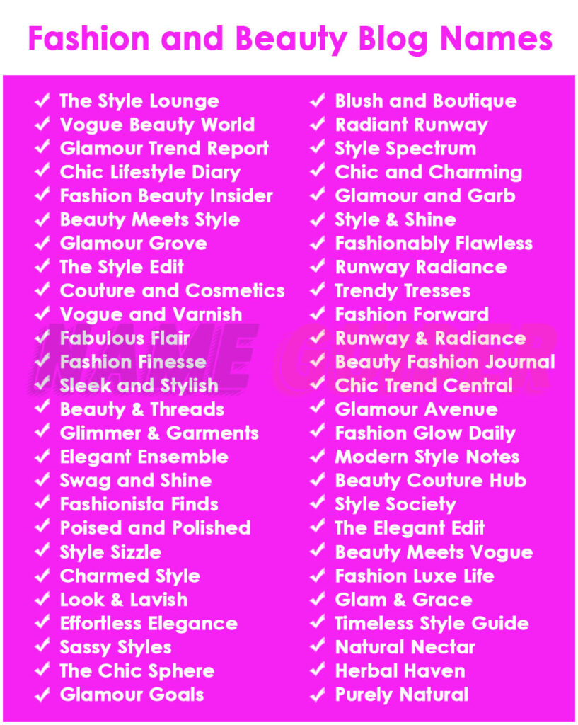Fashion and Beauty Blog Names