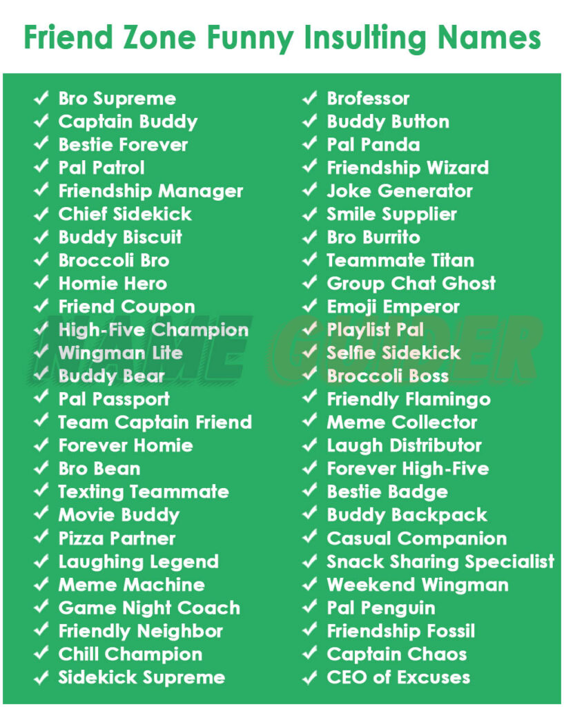 Friend Zone Funny Insulting Names