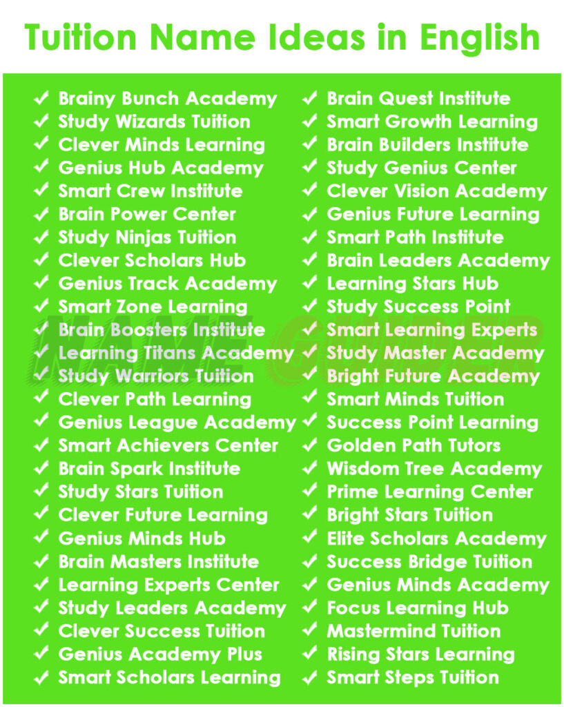 Tuition Names Ideas in English​