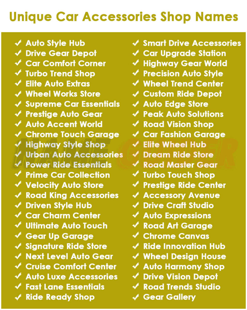 Vehicle Modification Shop Names 475 Car Accessories Shop Name Ideas | Name Guider