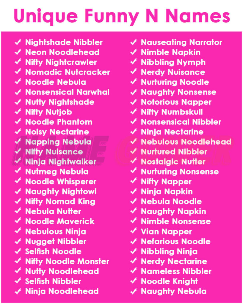 Unique Funny N Name Ideas