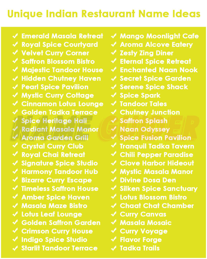 Unique Indian Restaurant Names Ideas​