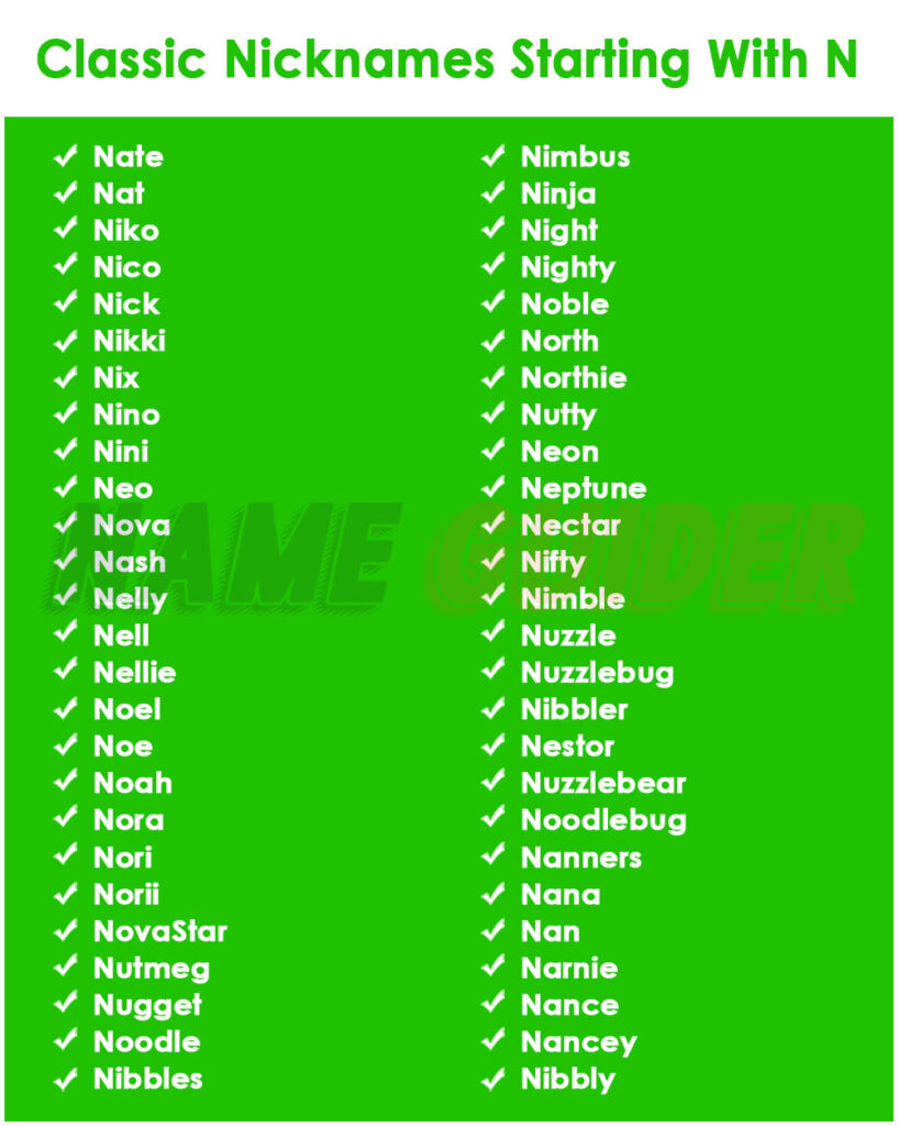 Classic Nicknames Starting With N