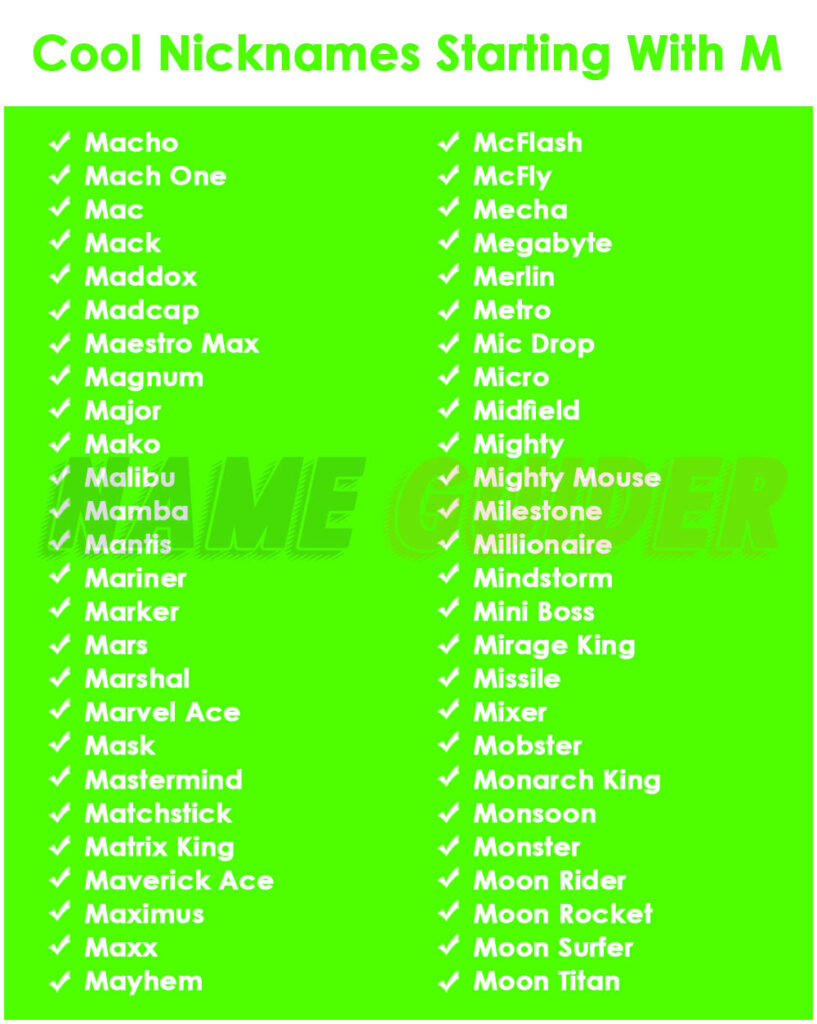 Cool Nicknames Starting With M