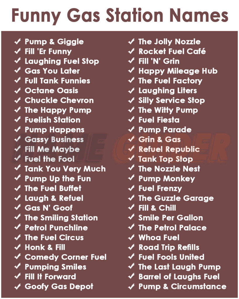 Funny Gas Station Names Ideas