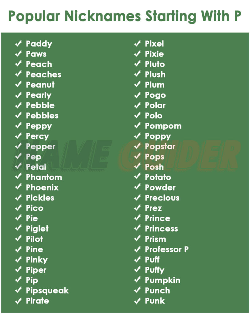 Popular Nicknames Starting With P