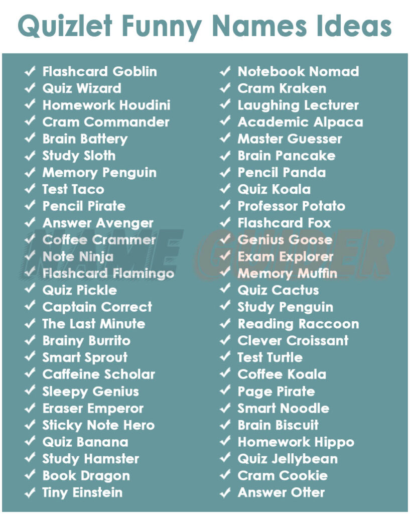Quizlet Funny Names Ideas