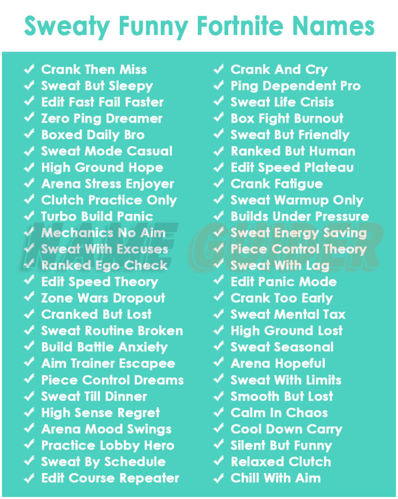 Sweaty Funny Fortnite Names
