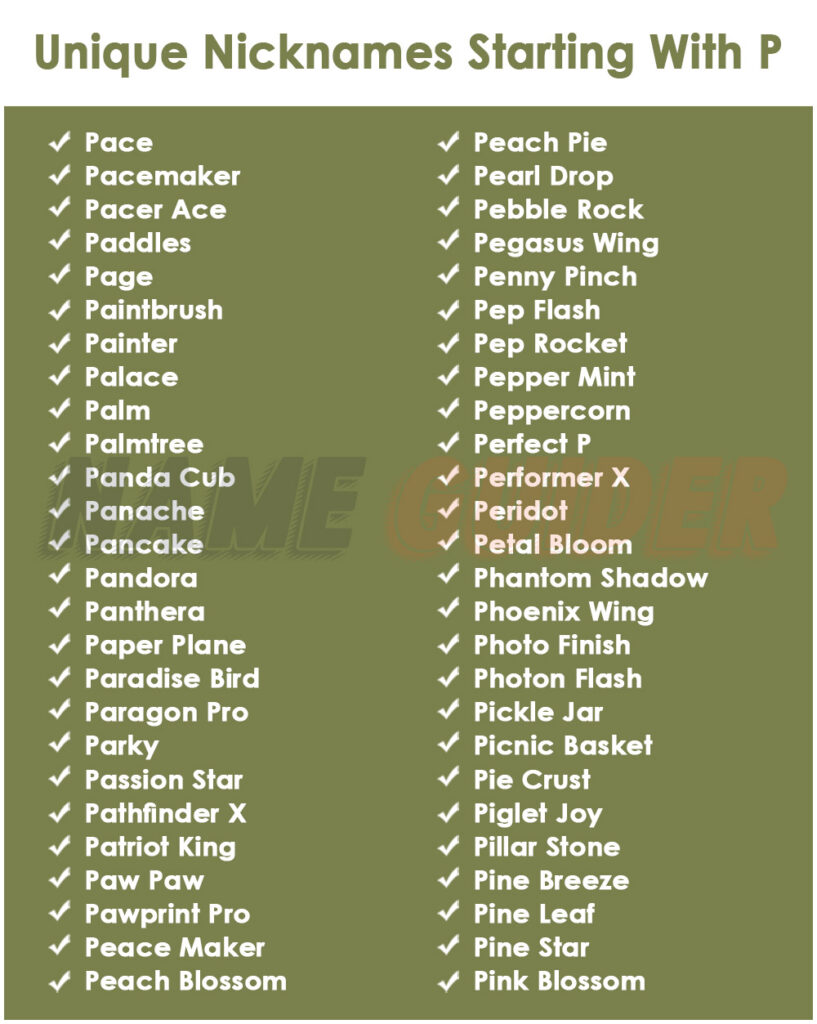 Unique Nicknames Starting With P