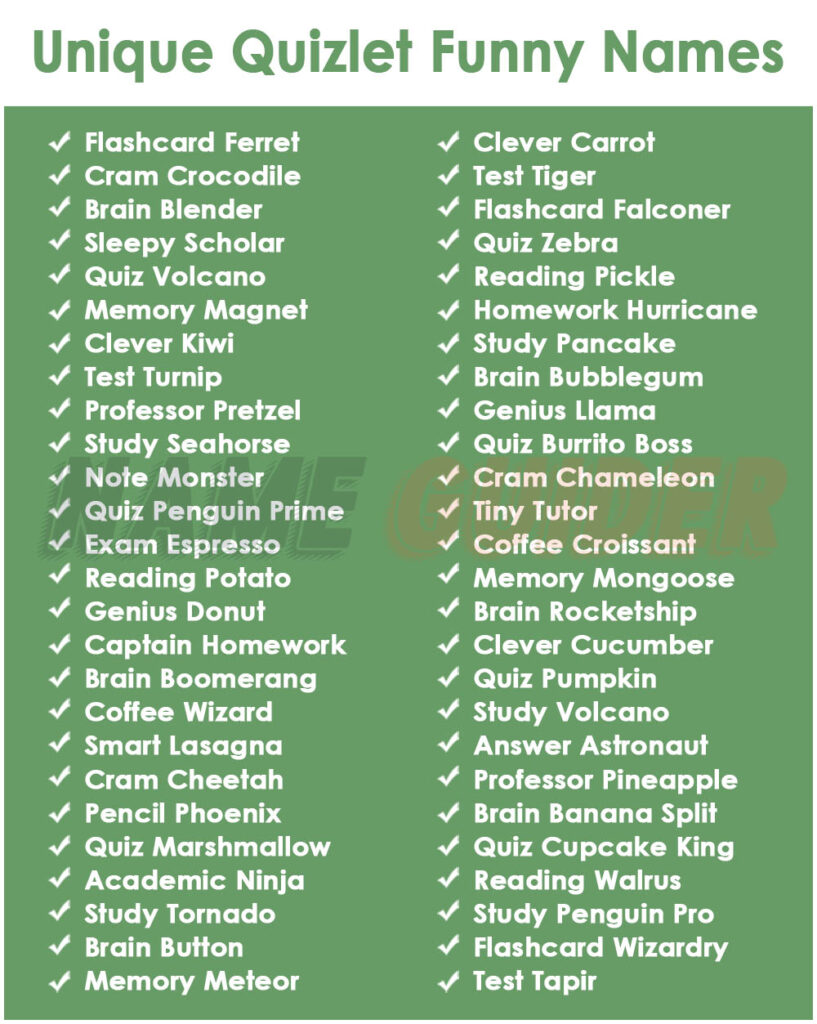 Unique Quizlet Funny Names