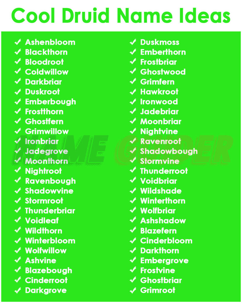 Cool Druid Name Ideas