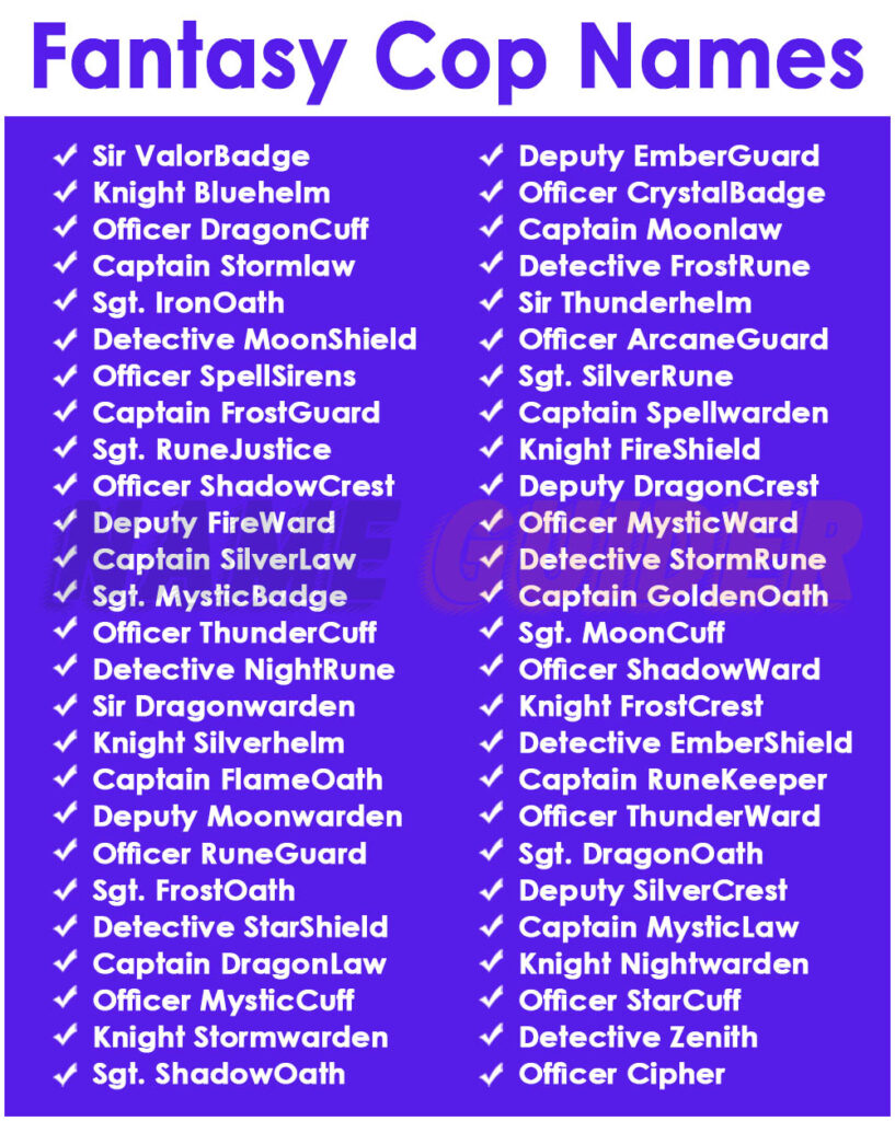 Fantasy Cop Names