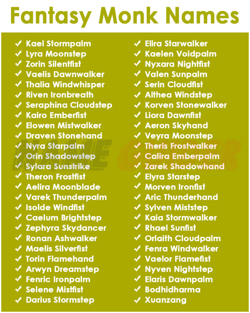 Fantasy Monk Names