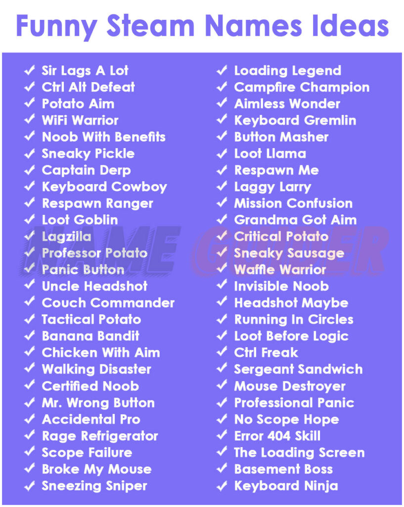 Funny Steam Names Ideas