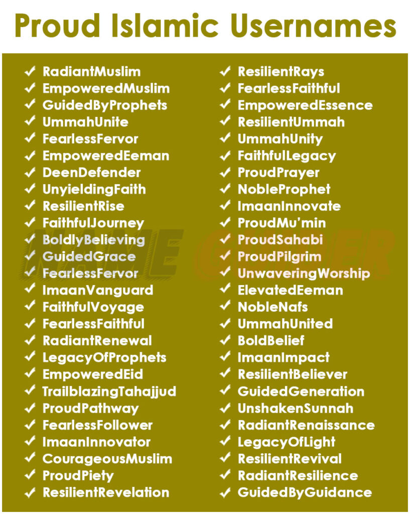 Proud Islamic Usernames